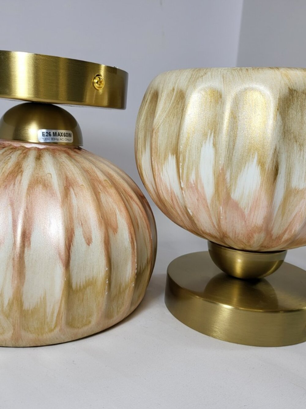 Pair of Vintage Mid-Century Style Fluted Ceramic Semi-Flush Mount Ceiling Lights - Picture 12 of 12
